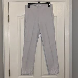 White Embroidered floral dress pants